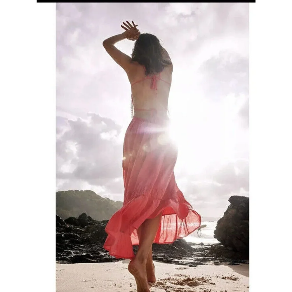 Free People Coral Pink Tiered Maxi Dress